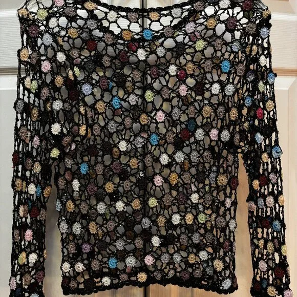 🌸 Vintage-Style Hand Crochet Floral Mesh Top | Women’s Small - Picture 3 of 3